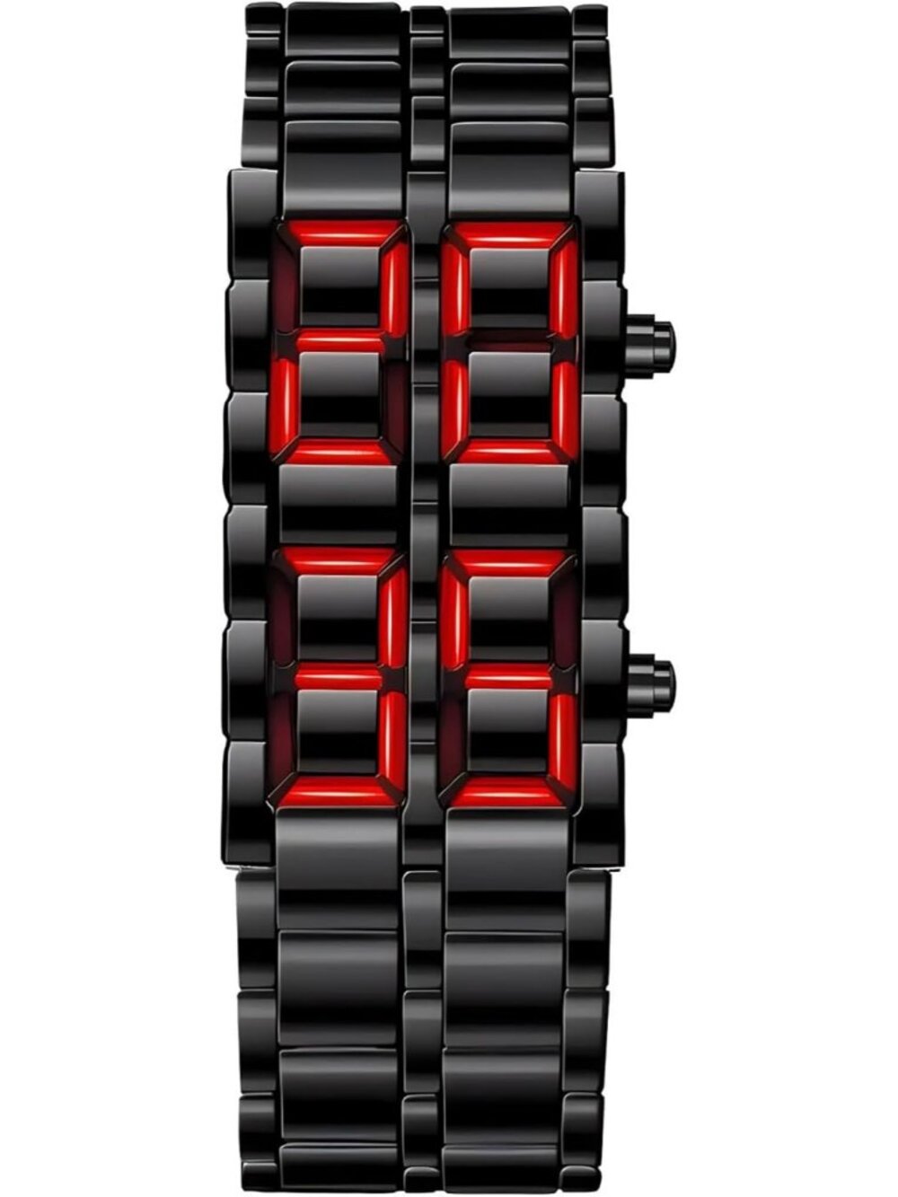 Men's Black Red Analog Quartz Lava Style Stainless Steel Bracelet Digital Watch